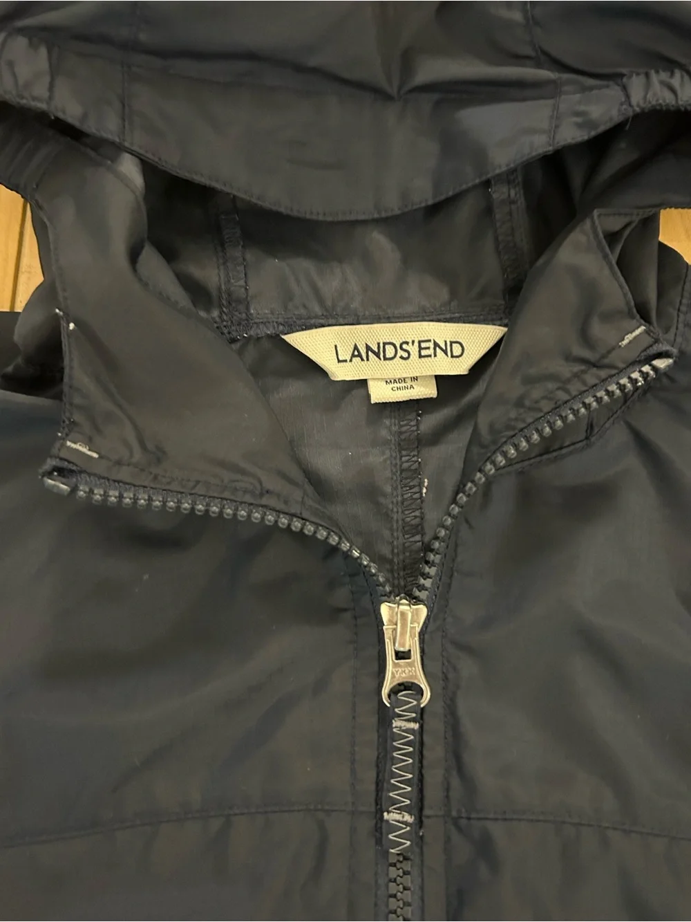 LANDS' END Kids’ Navy Hooded Windbreaker Jacket
